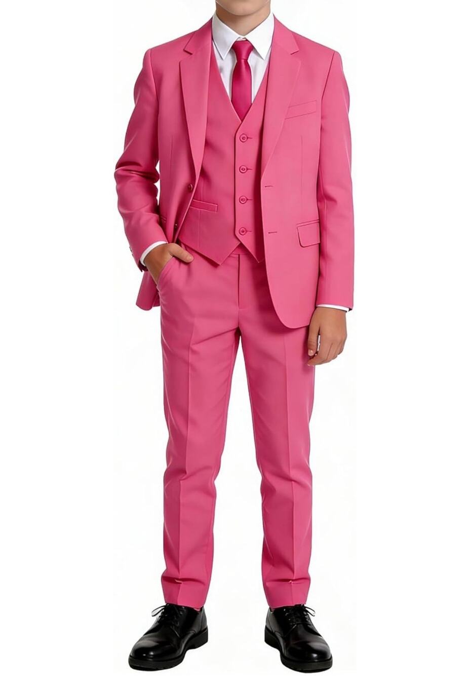 YuanLu Boys Hot Pink 3-Piece Formal Suit Set Blazer, Vest & Pants Size 7